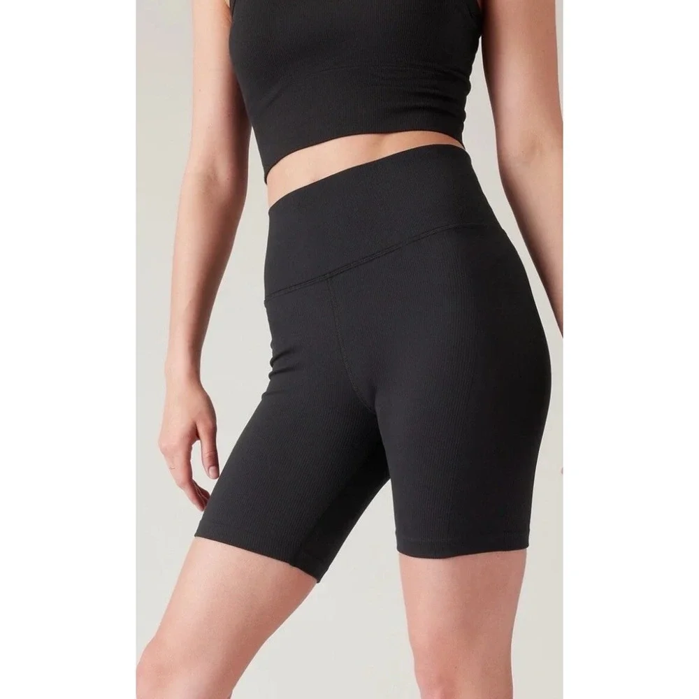 Athleta Aurora Seamless High Rise Ribbed Bike Shorts Black Size XS NWOT ‎ 7